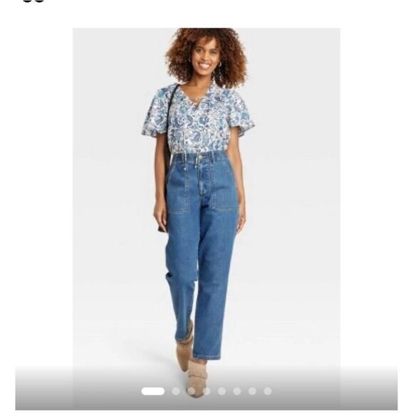 🆕👖Knox Rose Straight Leg High Rise Relaxed Elastic Jeans - Picture 1 of 5